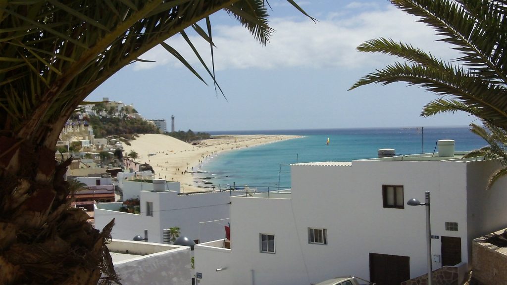 Jandia - Bilck über den Playa del Matorral zum Faro de Morro Jable